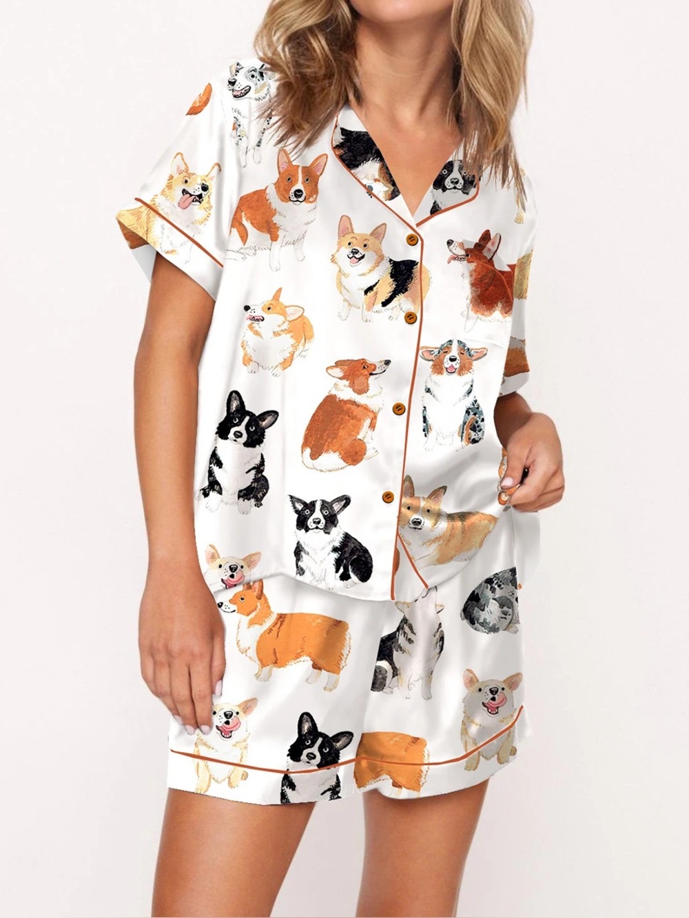 SheShow Corgi Print Pajama Set